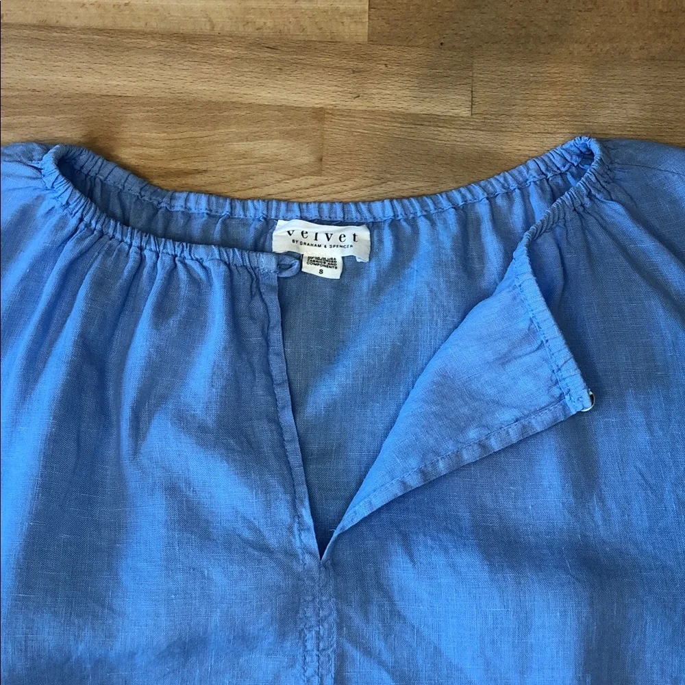 Velvet by Graham & Spencer Linen Sky Blue Top Blouse Small - Picture 7 of 12